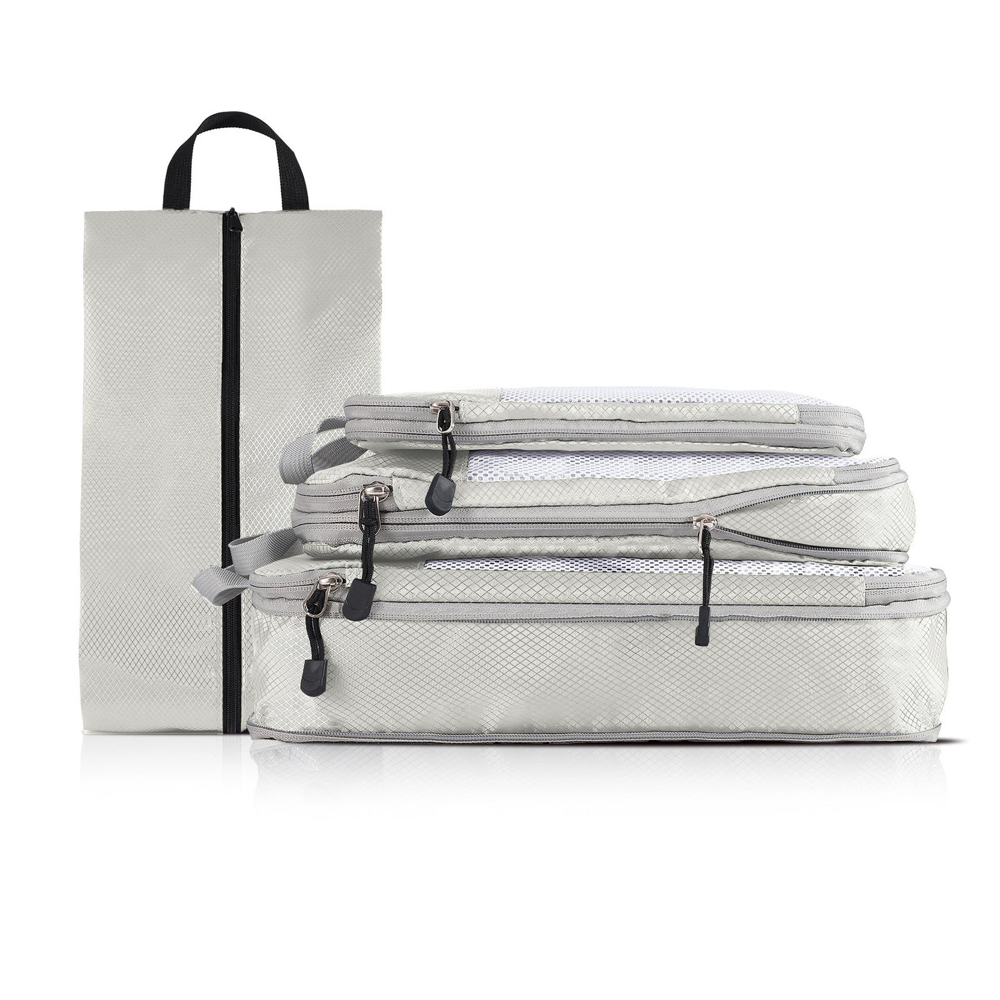 4-piece Set Beige Compression Travel Storage Bags Set, Mesh Travel Organizers for Luggage, Foldable and Space-Saving Packing Cubes
