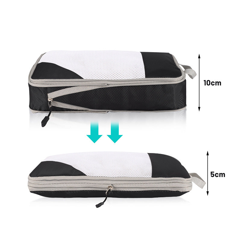 4-piece Set Beige Compression Travel Storage Bags Set, Mesh Travel Organizers for Luggage, Foldable and Space-Saving Packing Cubes